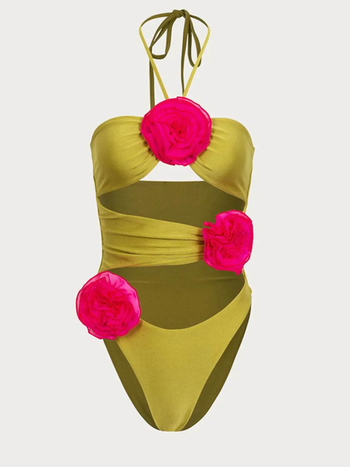 Flower Cutout Halter Neck One-Piece Swimwear - Velveta Studio