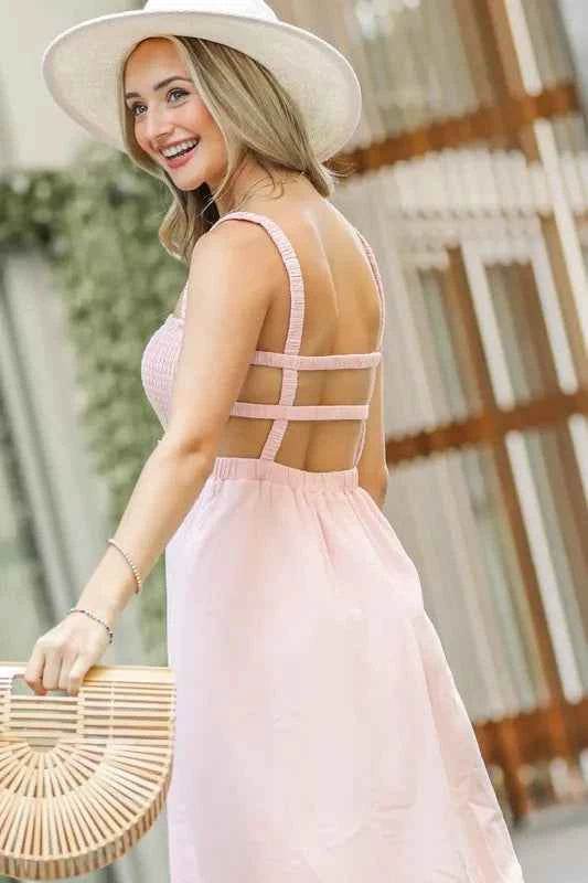 And The Why Smocking Open-Back Sleeveless Midi Dress - Velveta Studio