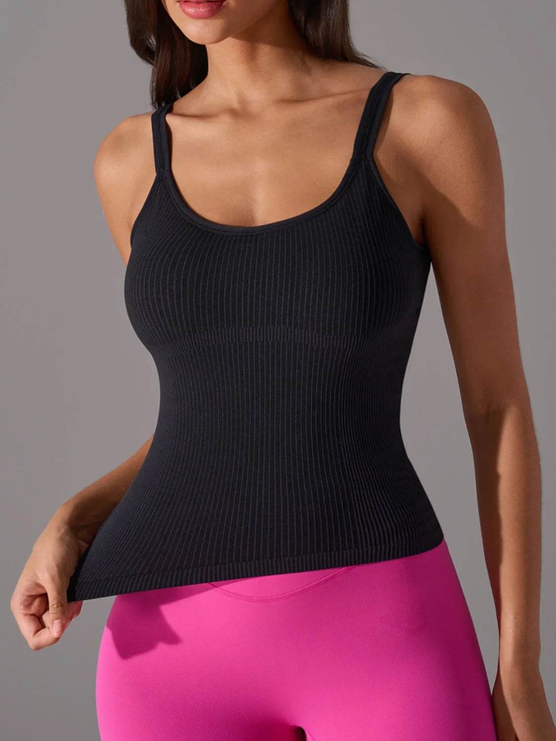 Scoop Neck Active Tank with Detachable Chest Pads - Velveta Studio