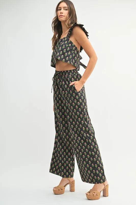 MABLE Floral Print Ruffle Top and Pants Set - Velveta Studio