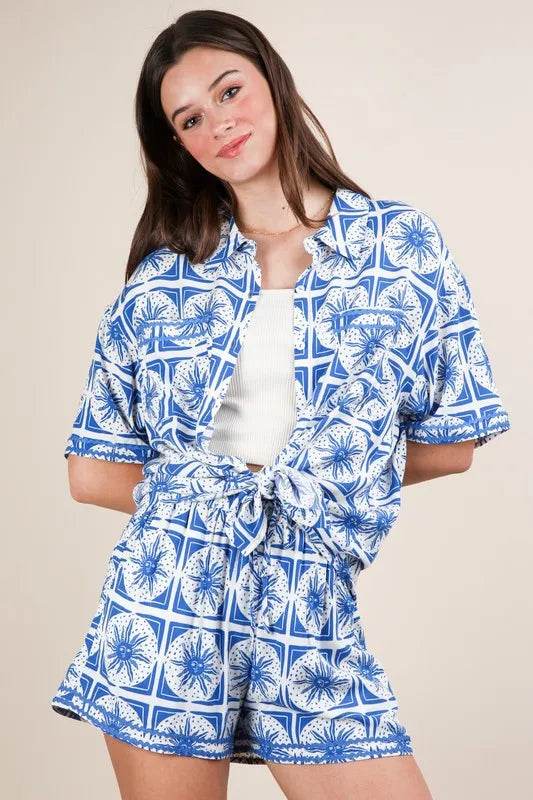 VERY J Tropical Printed Shirt Top and Shorts Set - Velveta Studio