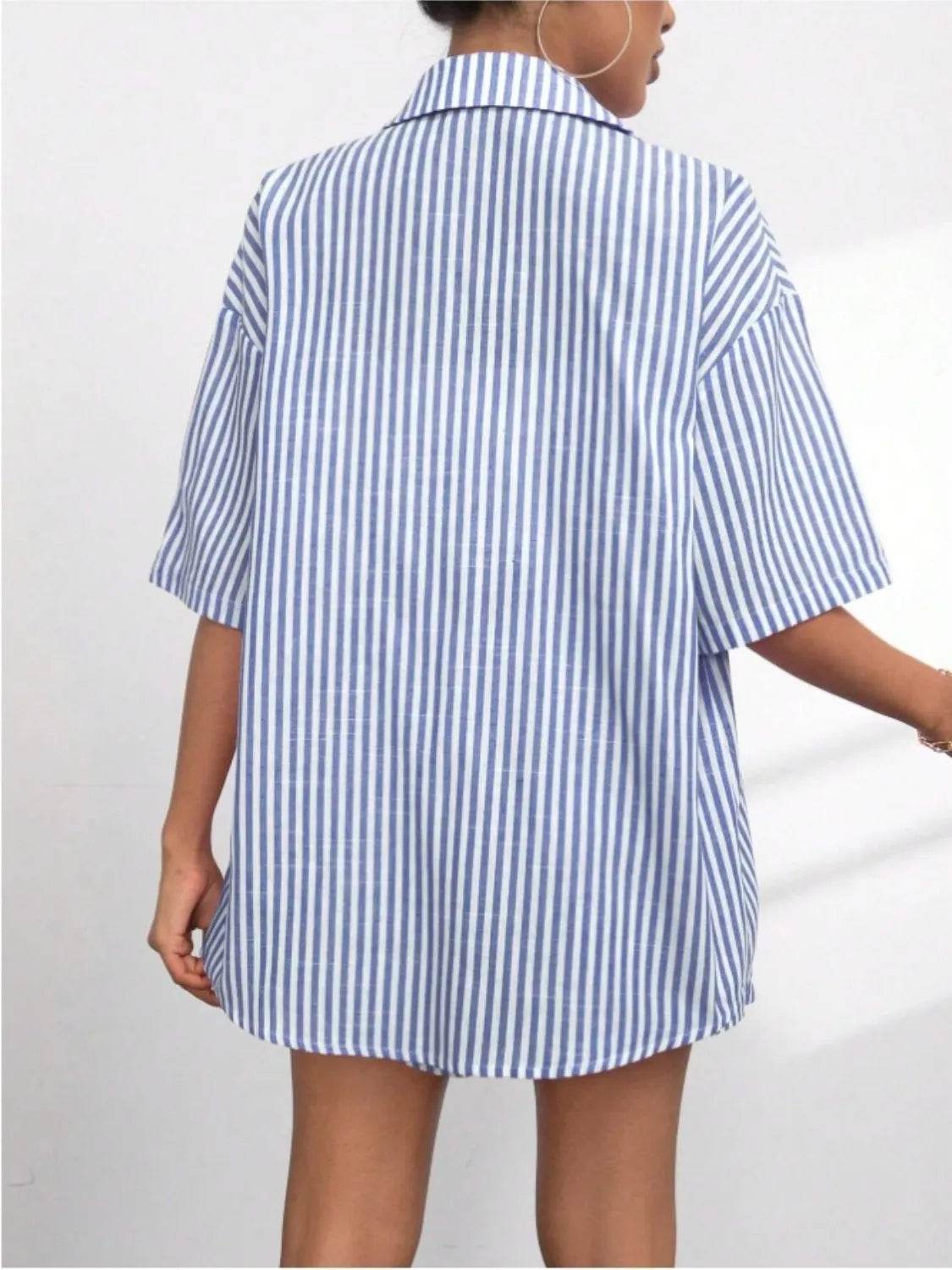 Striped Button Up Shirt and Shorts Set - Velveta Studio