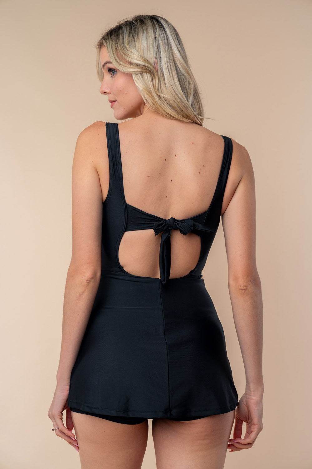 White Birch Full Size Sleeveless Tie Back Performance Knit Swim Dress - Velveta Studio