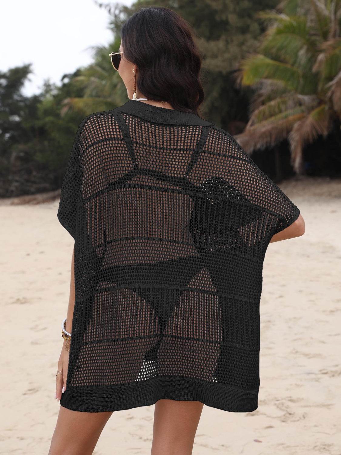 Hollow Out Collared Neck Cover-Up - Velveta Studio