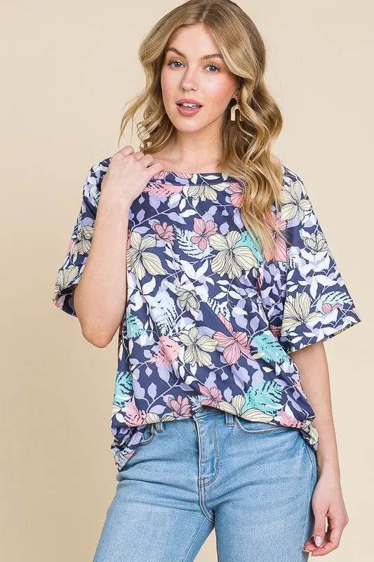 BOMBOM Floral Round Neck Short Sleeve T-Shirt - Velveta Studio