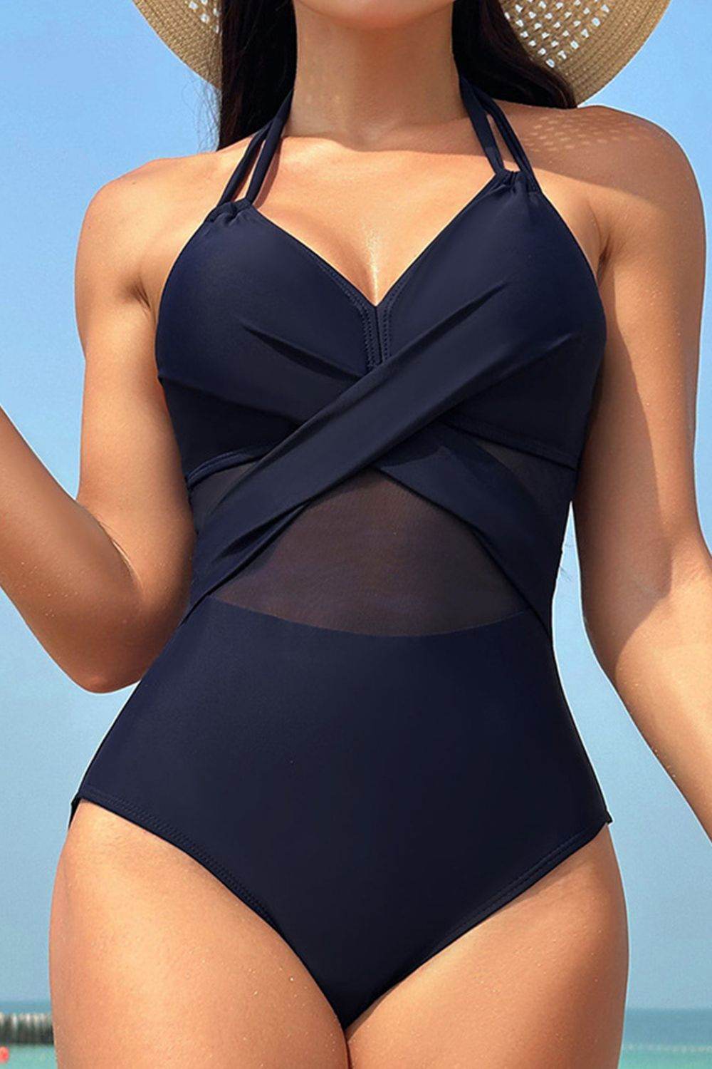 Crisscross Halter Neck One-Piece Swimwear - Velveta Studio