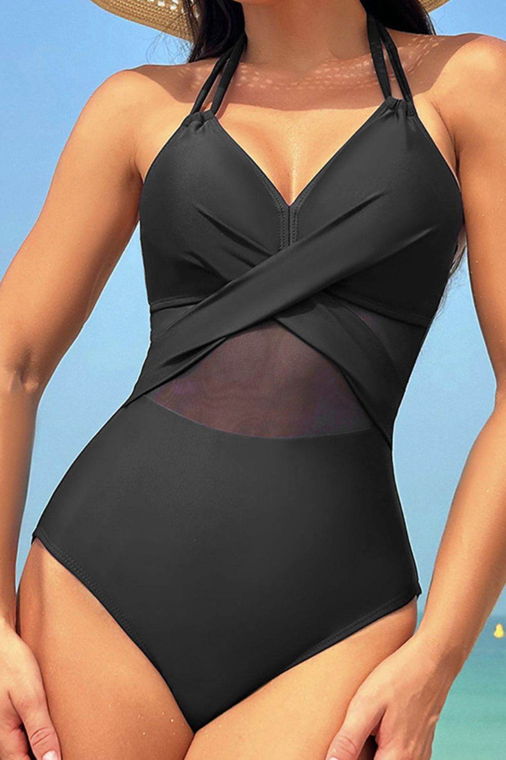 Crisscross Halter Neck One-Piece Swimwear - Velveta Studio
