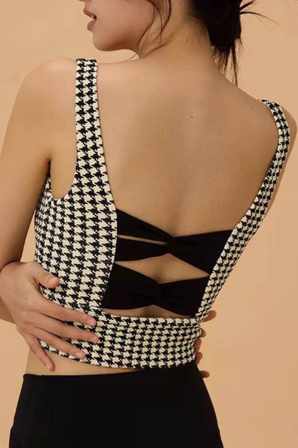 Crisscross Back Houndstooth Active Bra - Velveta Studio