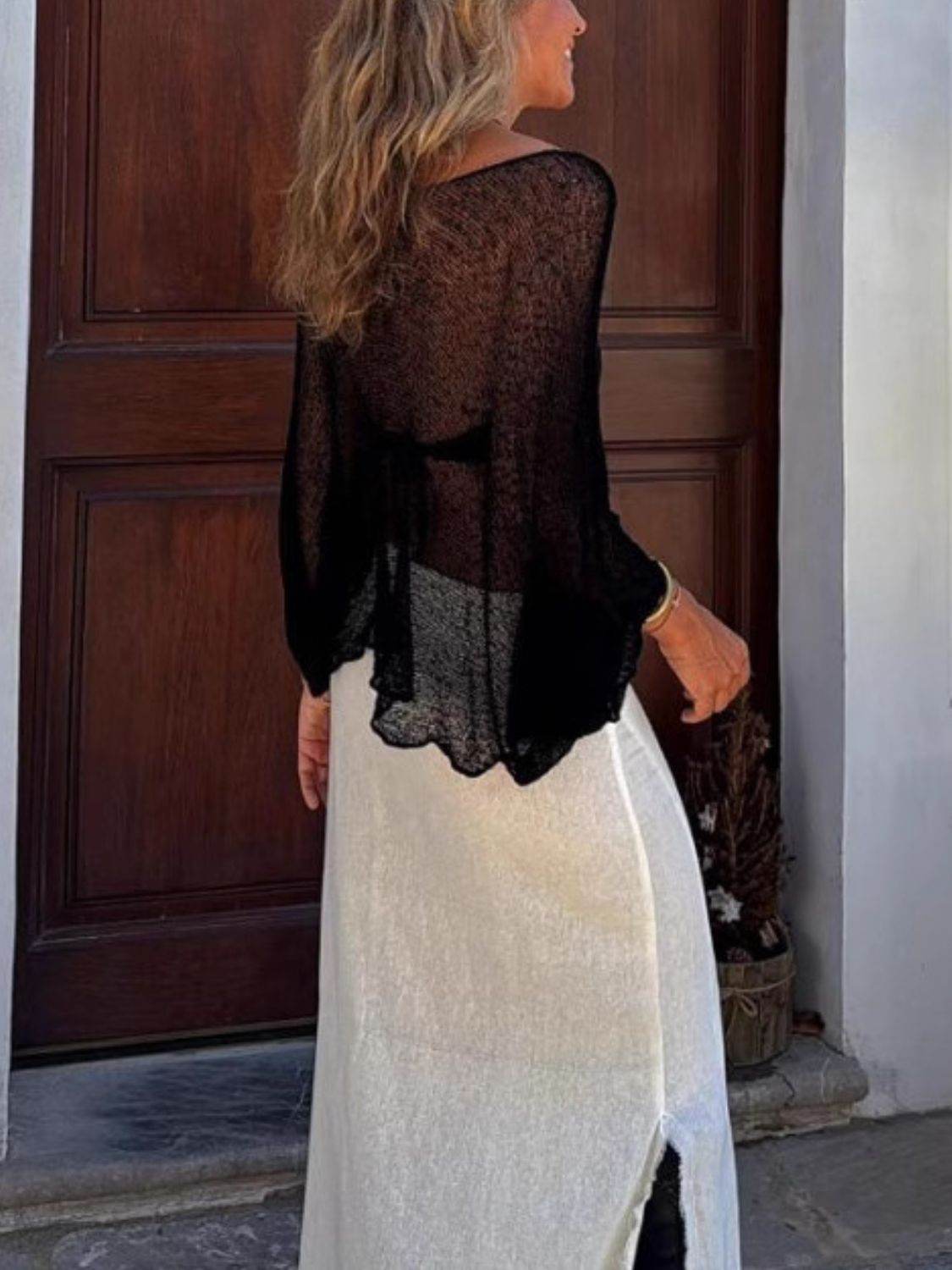 Round Neck Long Sleeve Cover-Up - Velveta Studio