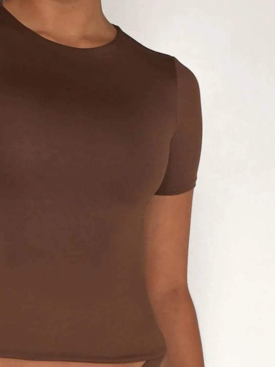 Round Neck Short Sleeve Swim Top - Velveta Studio