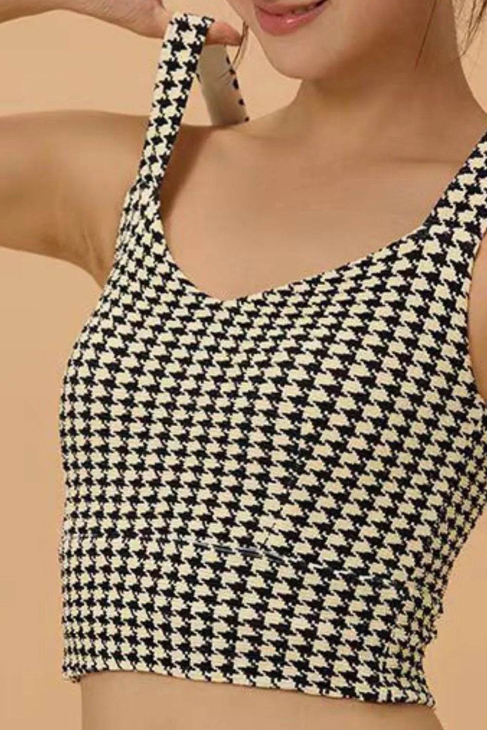 Crisscross Back Houndstooth Active Bra - Velveta Studio