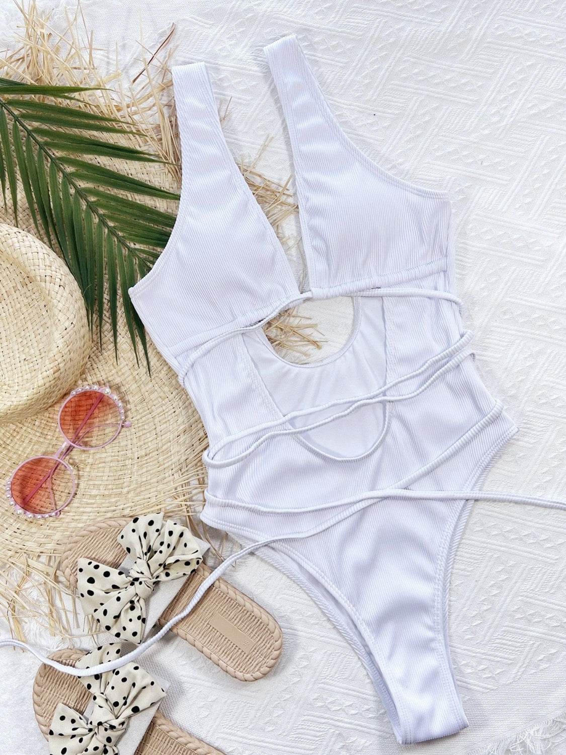 Ribbed Lace Up One-Piece Swimsuit - Velveta Studio