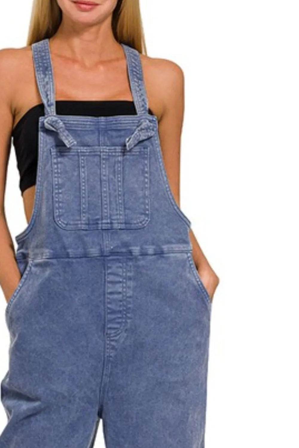 Washed Knot Strap Relaxed Fit Overalls - Blackberry - Velveta Studio