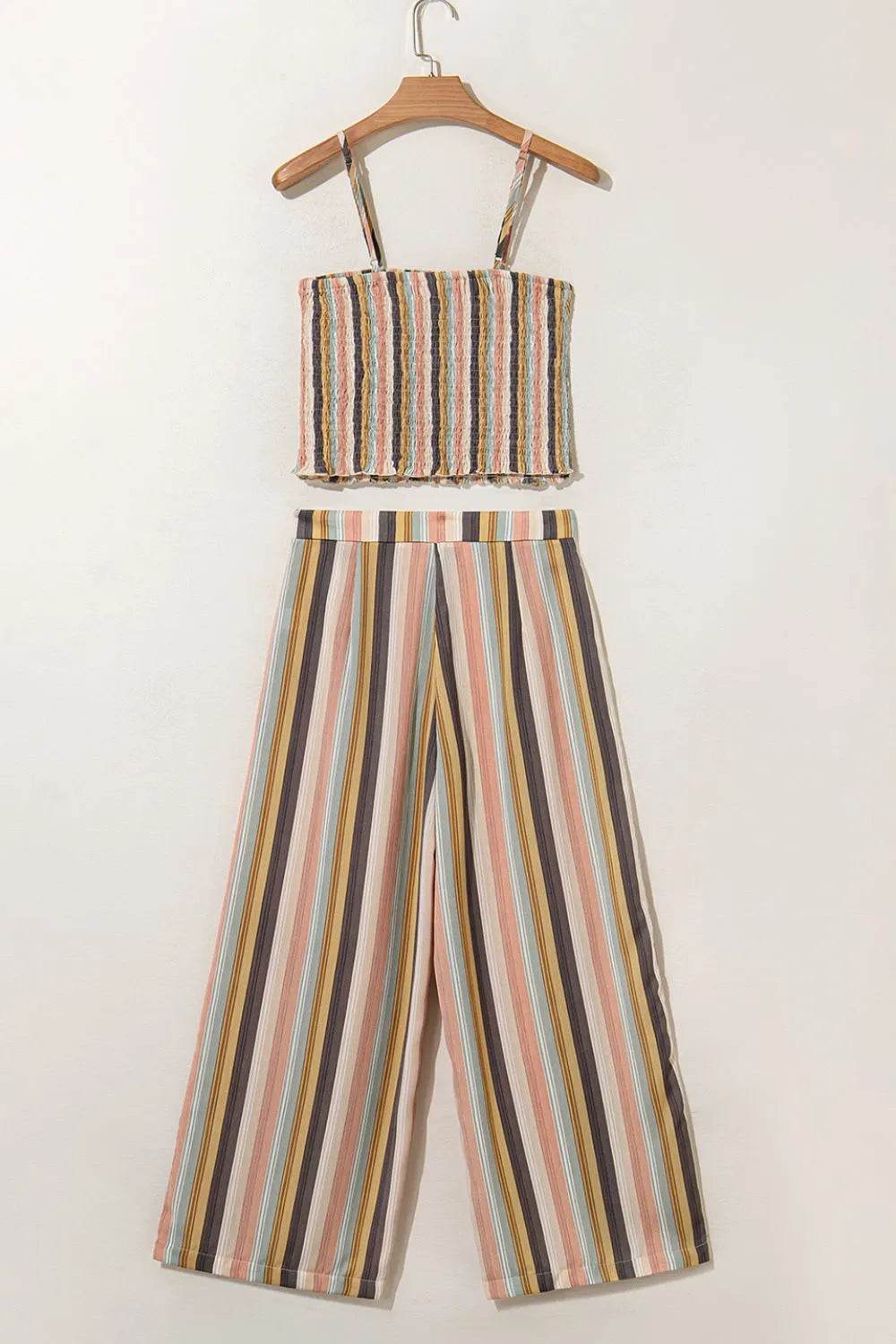 Striped Smocked Cami Top and Wide Leg Pants Set - Velveta Studio