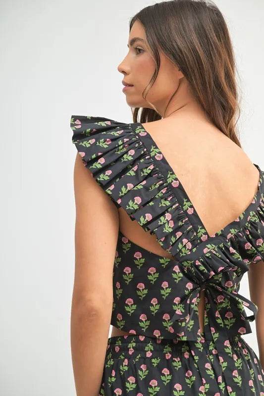 MABLE Floral Print Ruffle Top and Pants Set - Velveta Studio