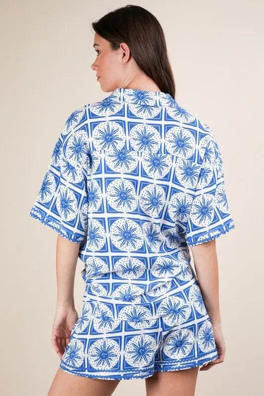 VERY J Tropical Printed Shirt Top and Shorts Set - Velveta Studio
