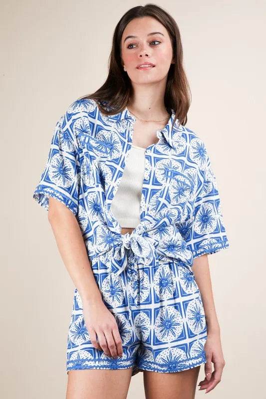 VERY J Tropical Printed Shirt Top and Shorts Set - Velveta Studio