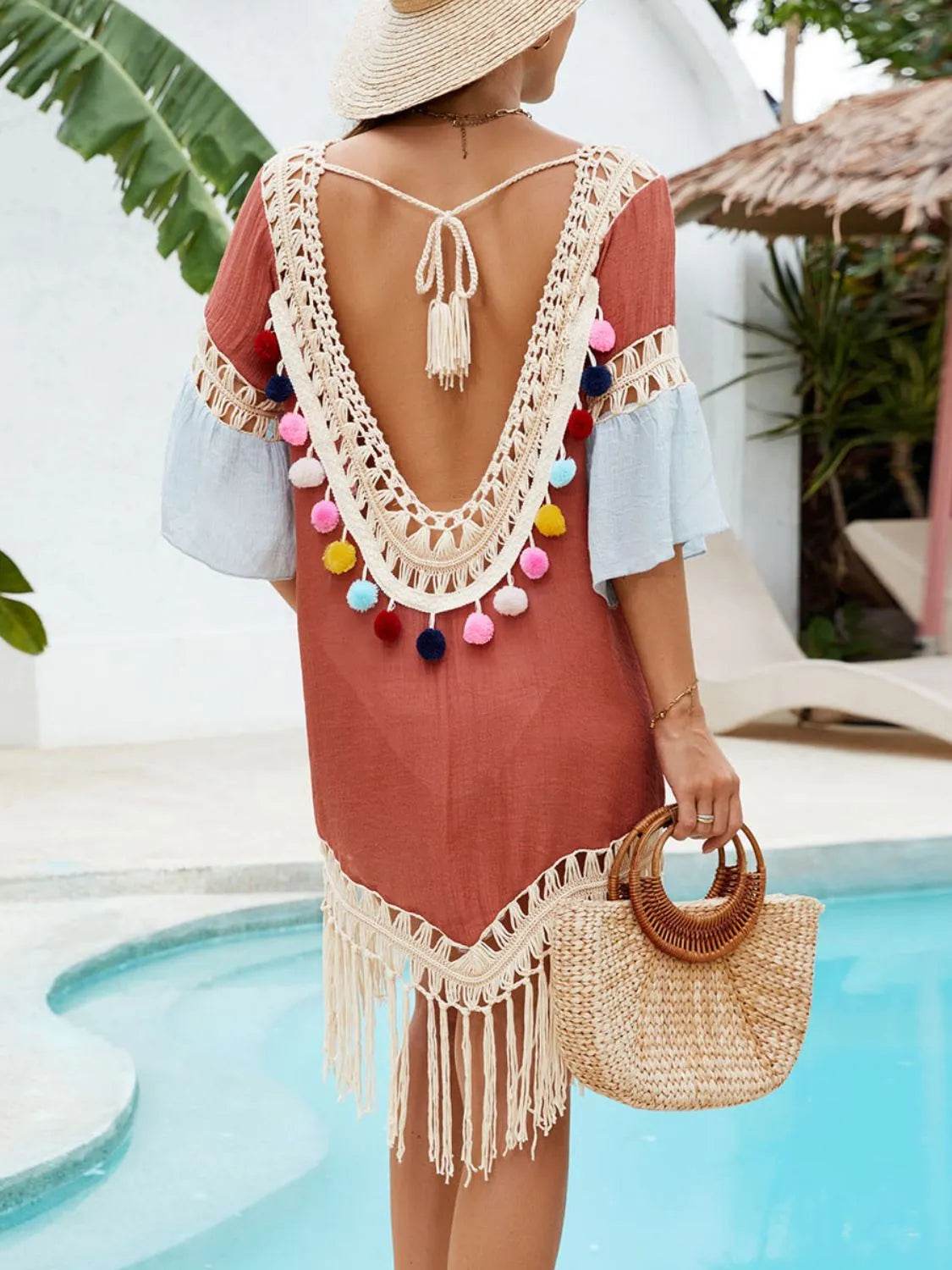 Backless Tassel Hem V-Neck Cover-Up - Velveta Studio