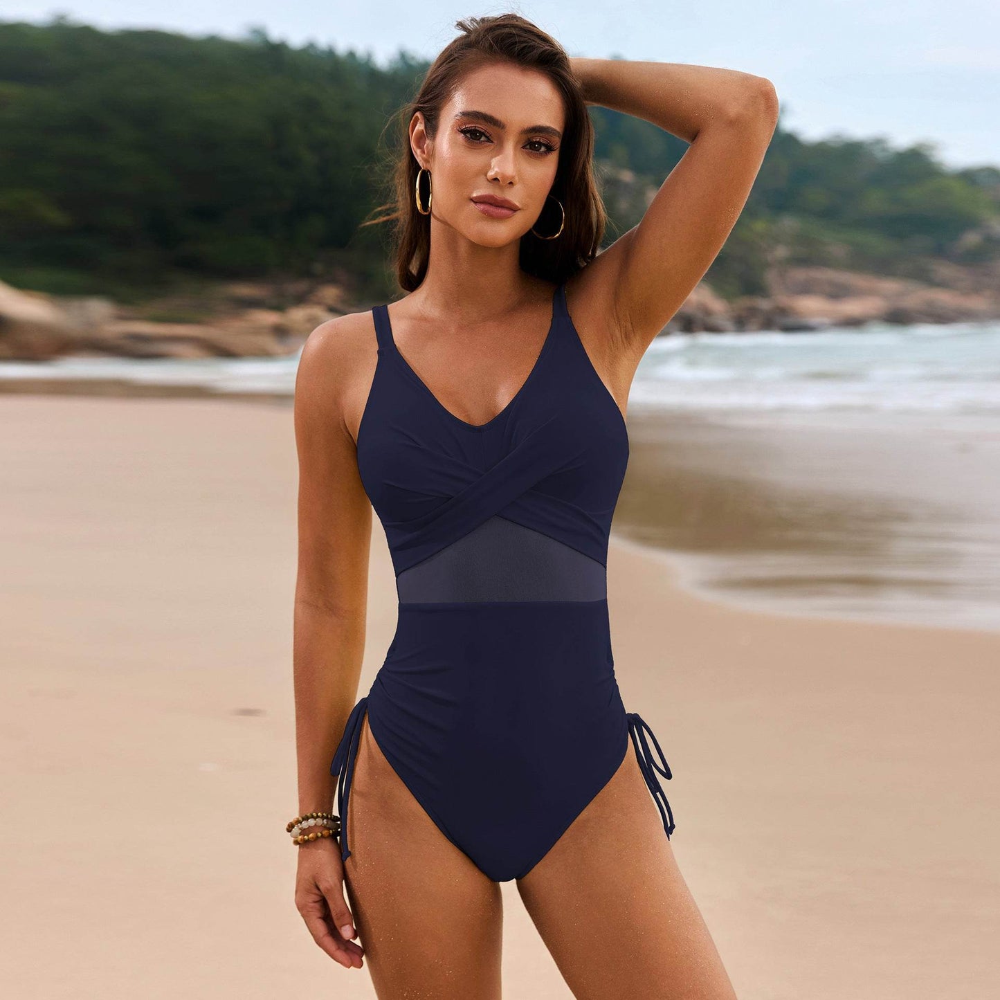 Drawstring Ruched V-Neck One-Piece Swimwear - Velveta Studio