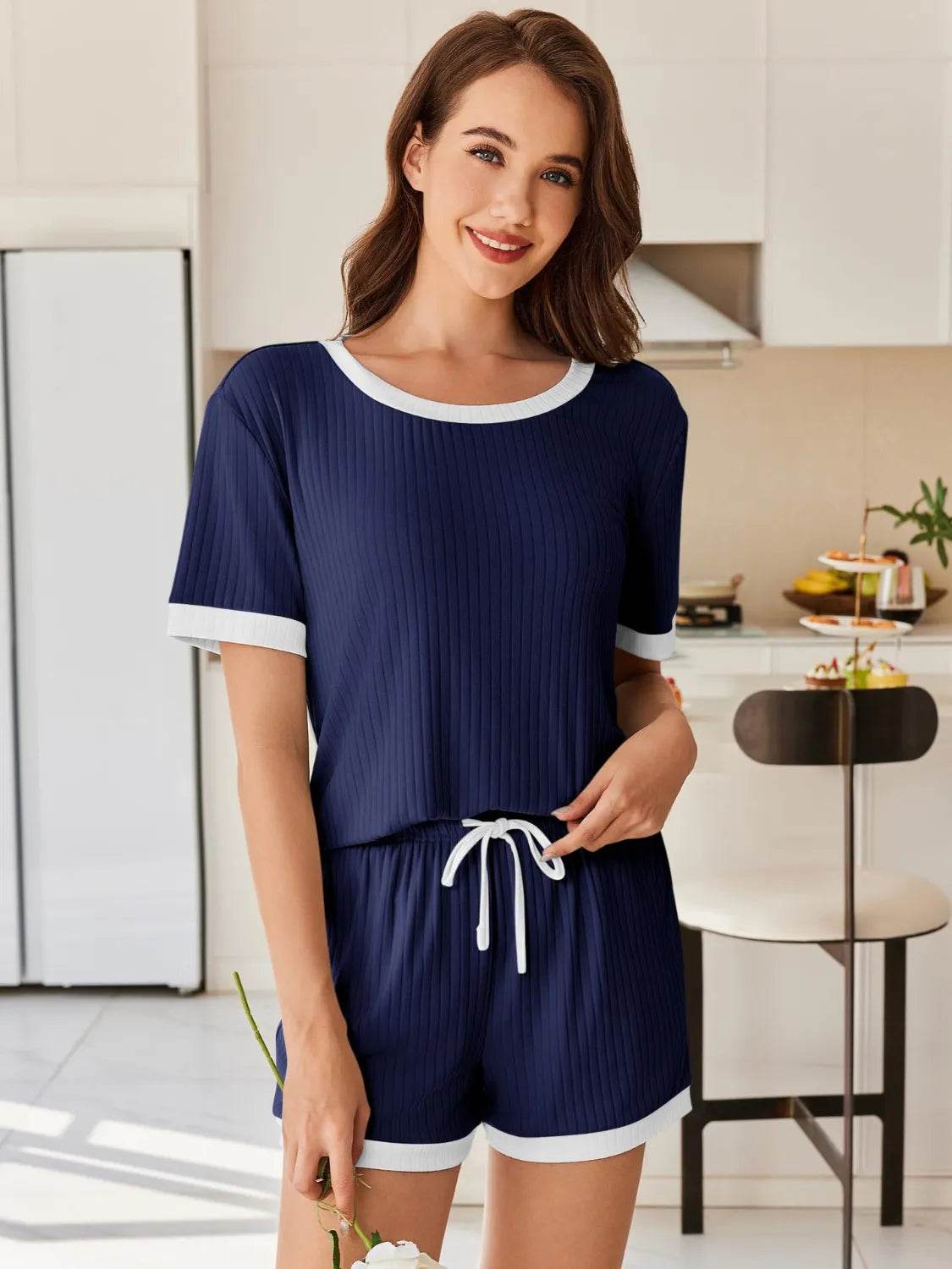 Ribbed Round Neck Top and Shorts Set - Velveta Studio
