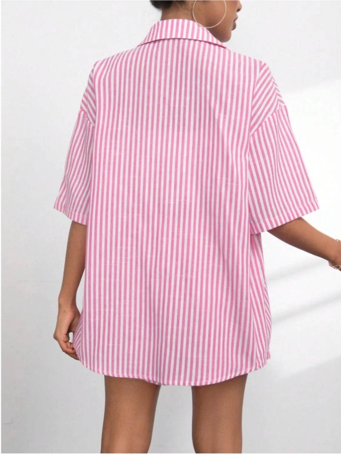 Striped Button Up Shirt and Shorts Set - Velveta Studio