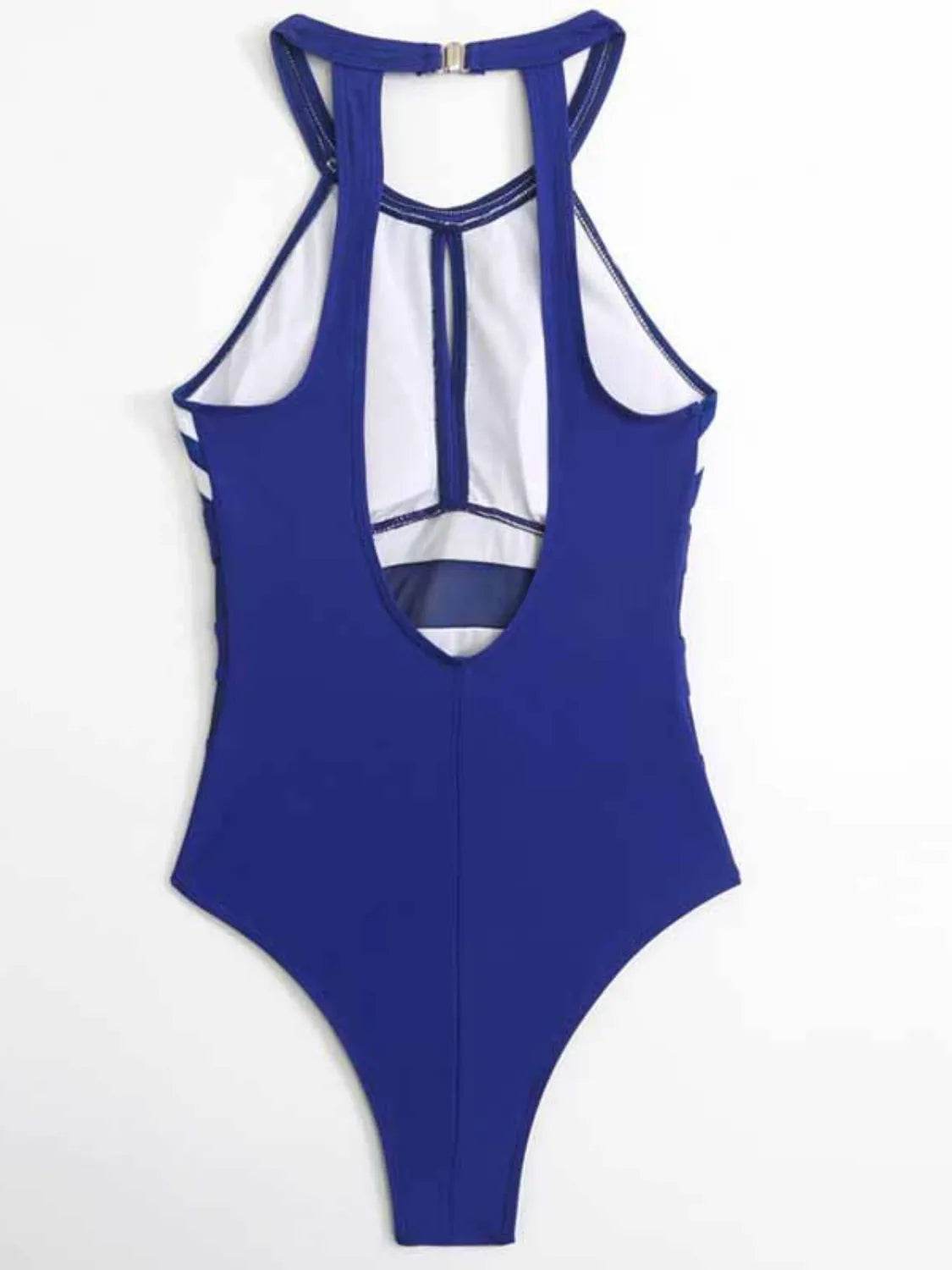 Mesh Detail Cutout Backless One-Piece Swimsuit – Striped, Padded, Stretchy - Velveta Studio