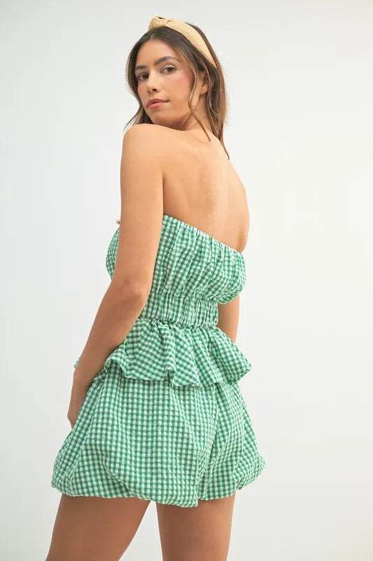MABLE Gingham Tube Top and Shorts Set - Velveta Studio