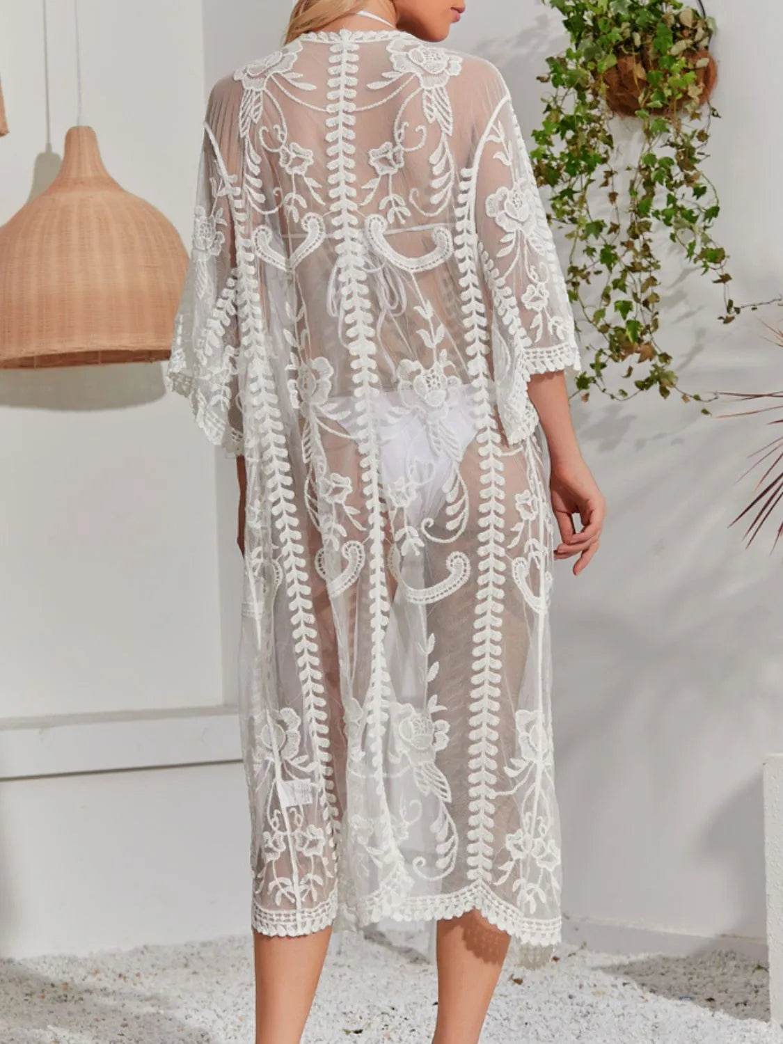 Lace Detail Open Front Longline Cover-Up - Velveta Studio