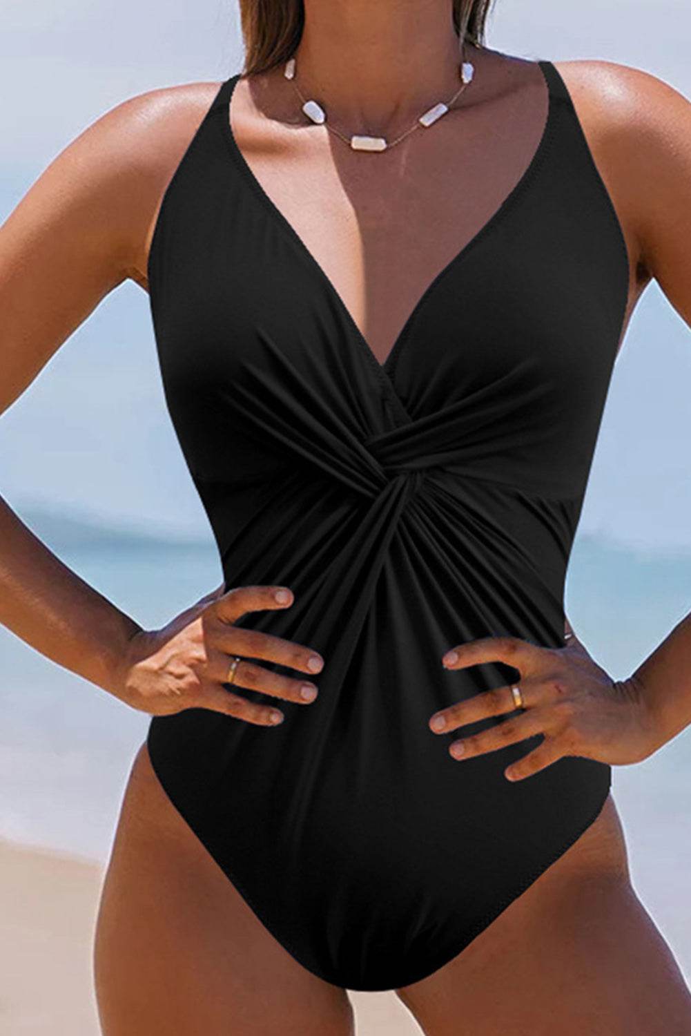 Twisted Crisscross V-Neck One-Piece Swimwear - Velveta Studio