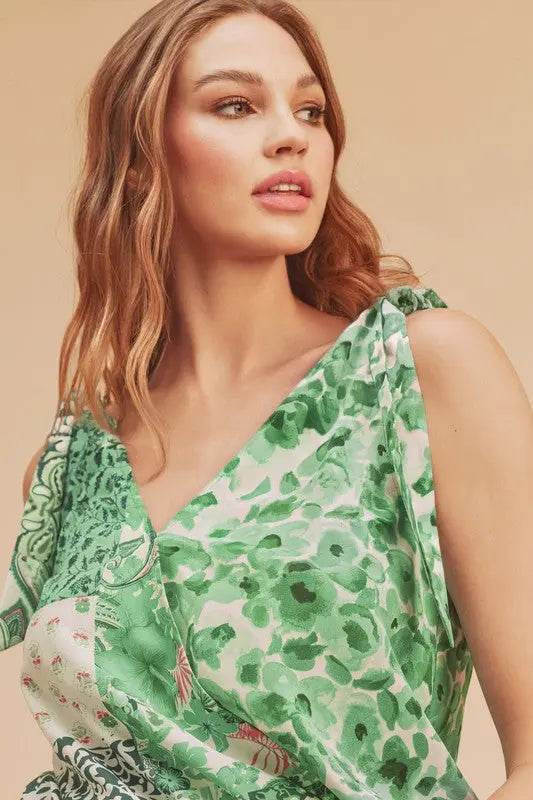 Aemi + Co Smocked Hem Printed Surplice Tank - Velveta Studio