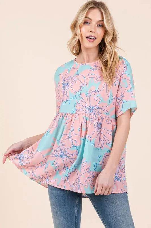 BOMBOM Floral Babydoll Tunic Top - Velveta Studio