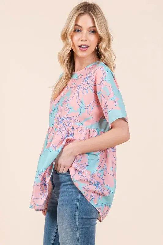 BOMBOM Floral Babydoll Tunic Top - Velveta Studio