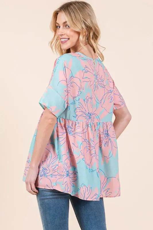 BOMBOM Floral Babydoll Tunic Top - Velveta Studio