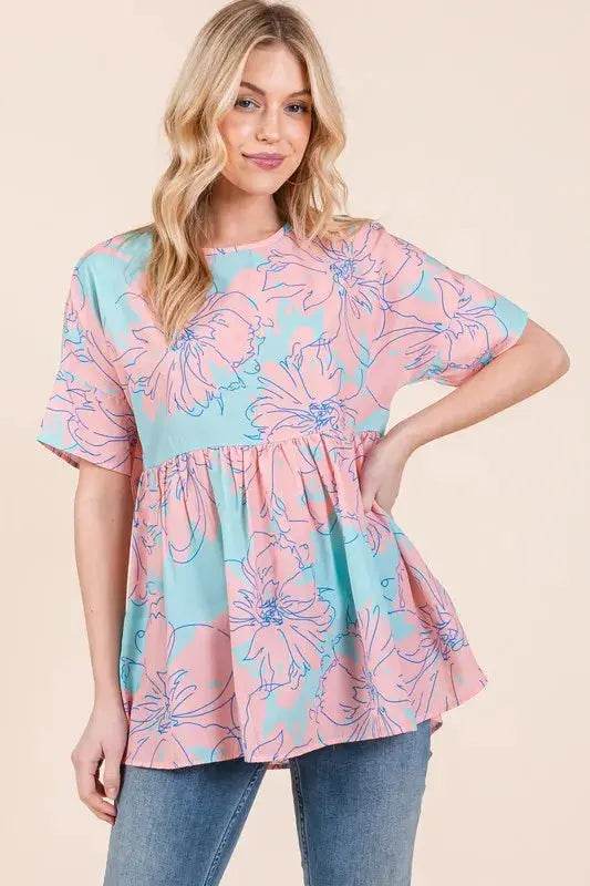 BOMBOM Floral Babydoll Tunic Top - Velveta Studio