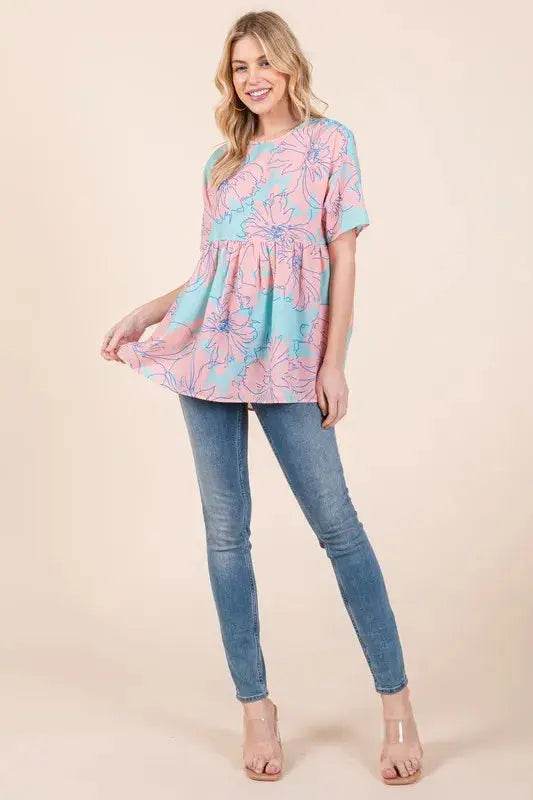 BOMBOM Floral Babydoll Tunic Top - Velveta Studio