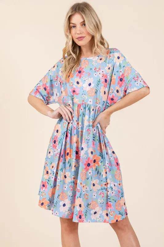 BOMBOM Floral Shirred Dress with Pockets - Velveta Studio