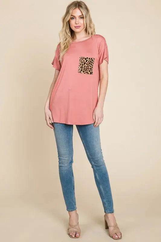 BOMBOM Leopard Chest Pocket Tee - Velveta Studio