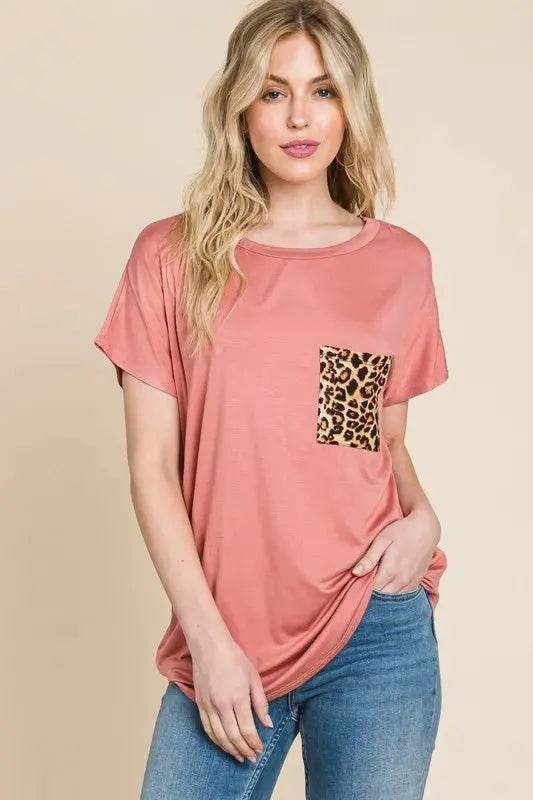 BOMBOM Leopard Chest Pocket Tee - Velveta Studio