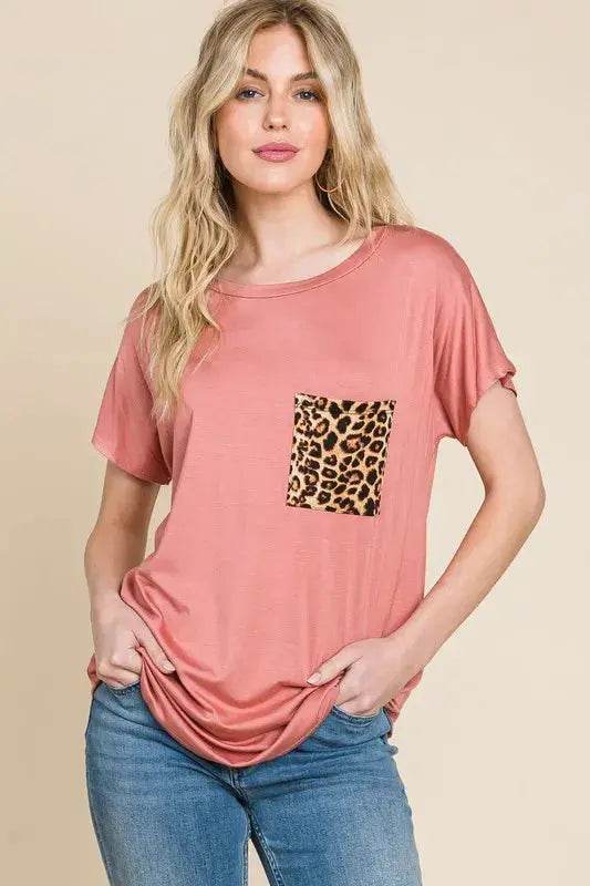 BOMBOM Leopard Chest Pocket Tee - Velveta Studio