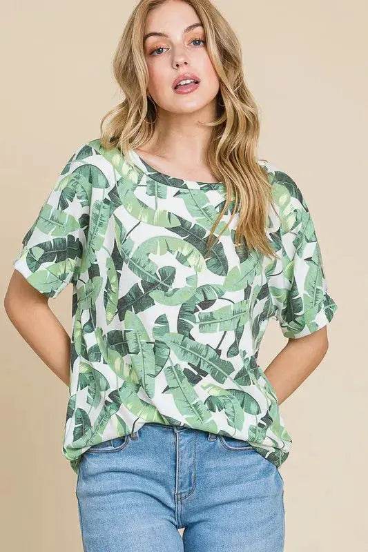 BOMBOM Lightweight Printed Round Neck Short Sleeve T-Shirt - Velveta Studio