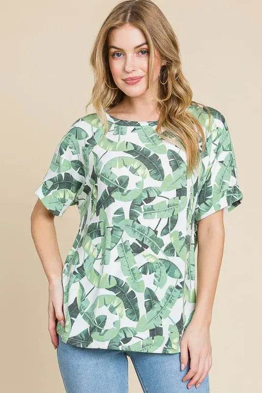 BOMBOM Lightweight Printed Round Neck Short Sleeve T-Shirt - Velveta Studio