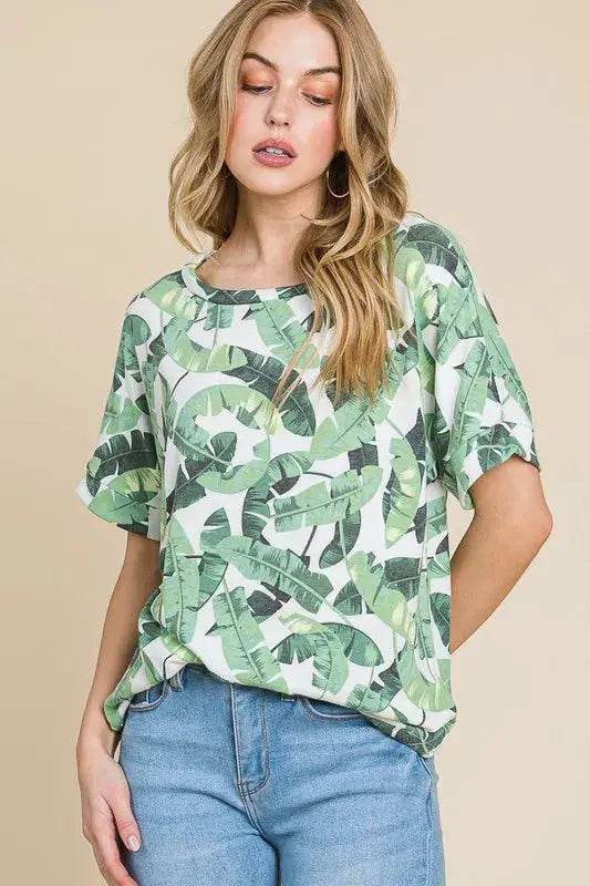 BOMBOM Lightweight Printed Round Neck Short Sleeve T-Shirt - Velveta Studio
