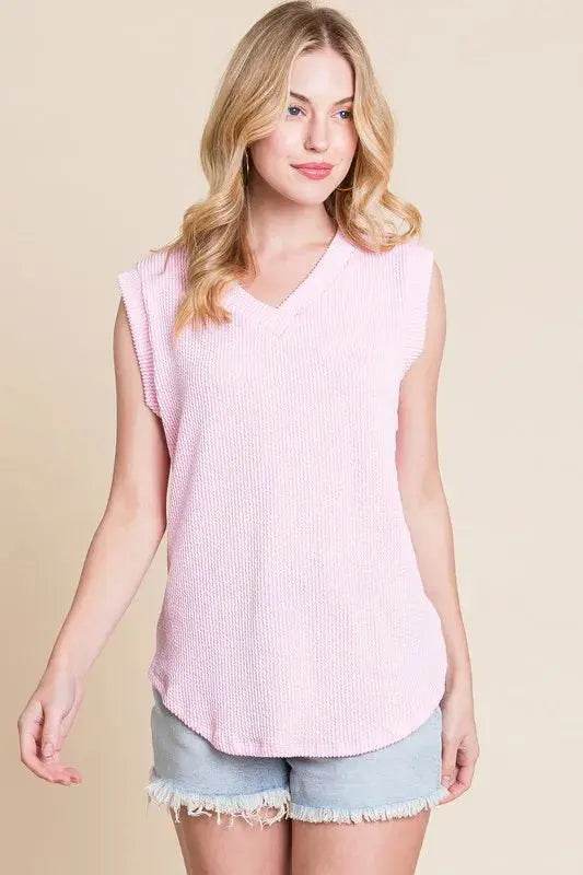 BOMBOM Rib Knit V-Neck Tank - Velveta Studio