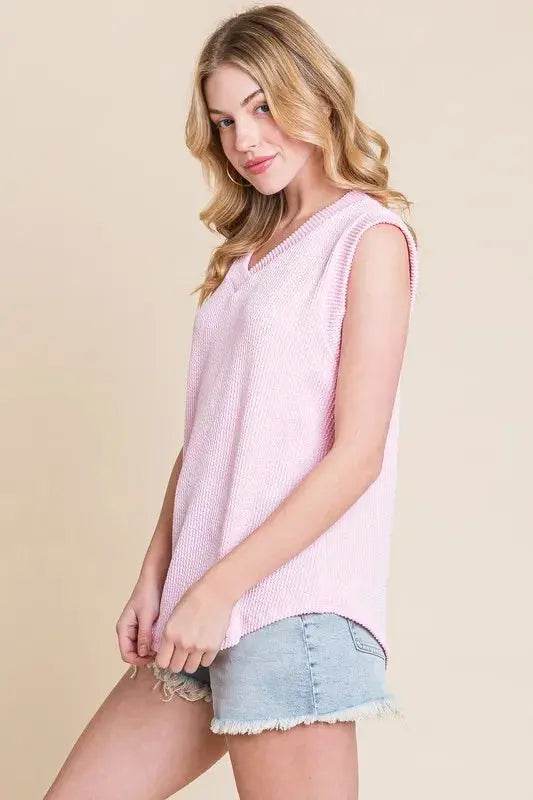 BOMBOM Rib Knit V-Neck Tank - Velveta Studio