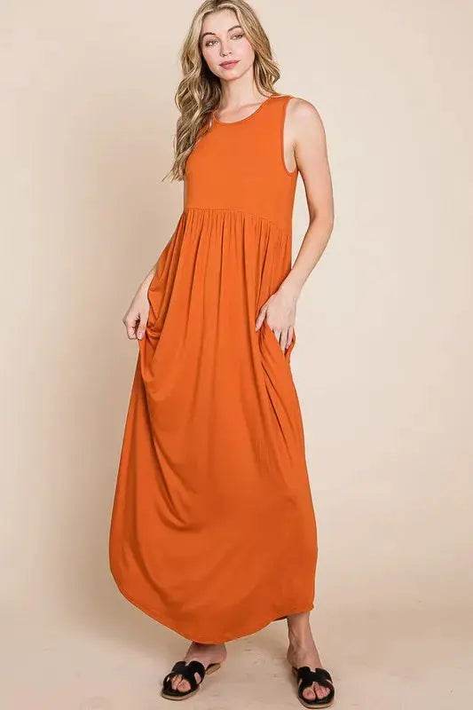 BOMBOM Sleeveless Maxi Dress with Pockets - Velveta Studio