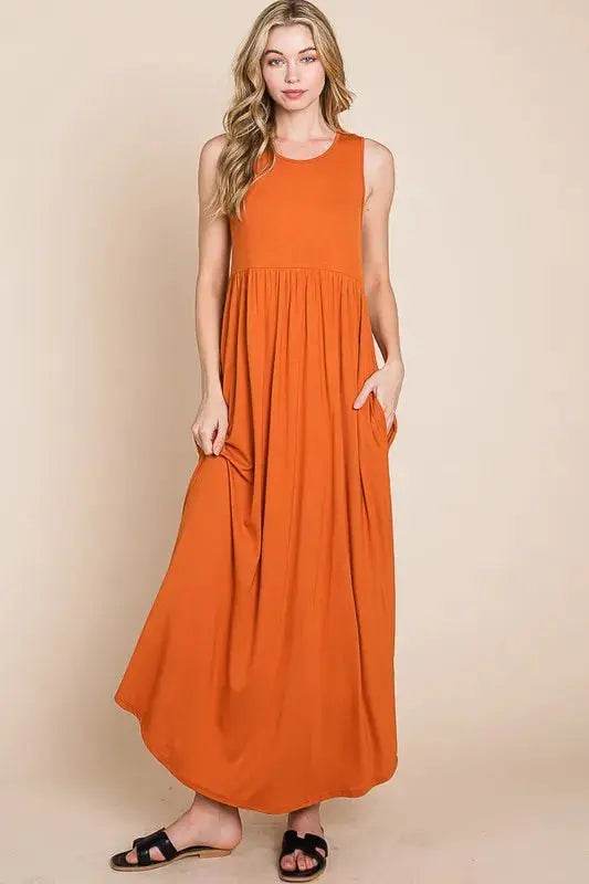 BOMBOM Sleeveless Maxi Dress with Pockets - Velveta Studio