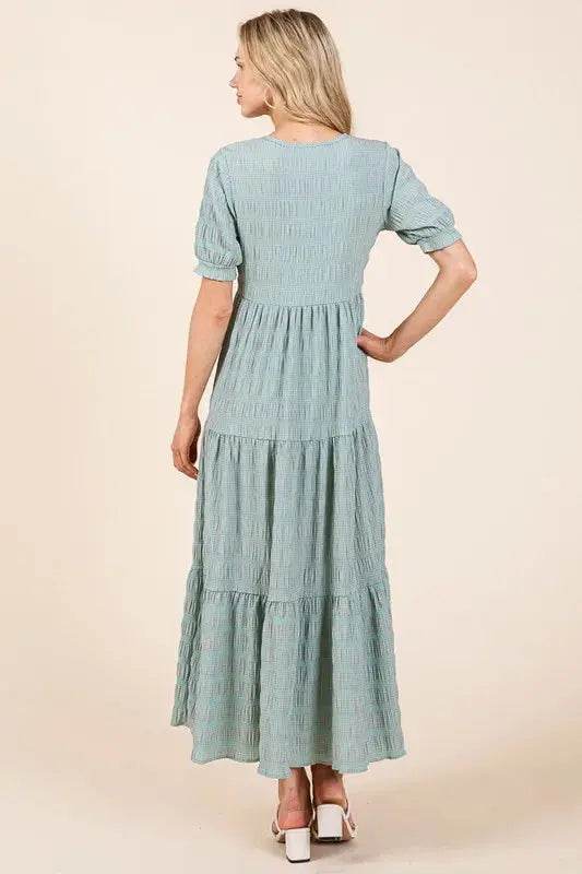 BOMBOM Textured Short Sleeve Tiered Dress - Velveta Studio