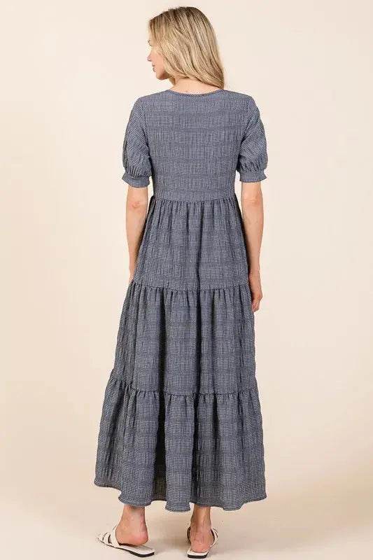 BOMBOM Textured Short Sleeve Tiered Dress - Velveta Studio