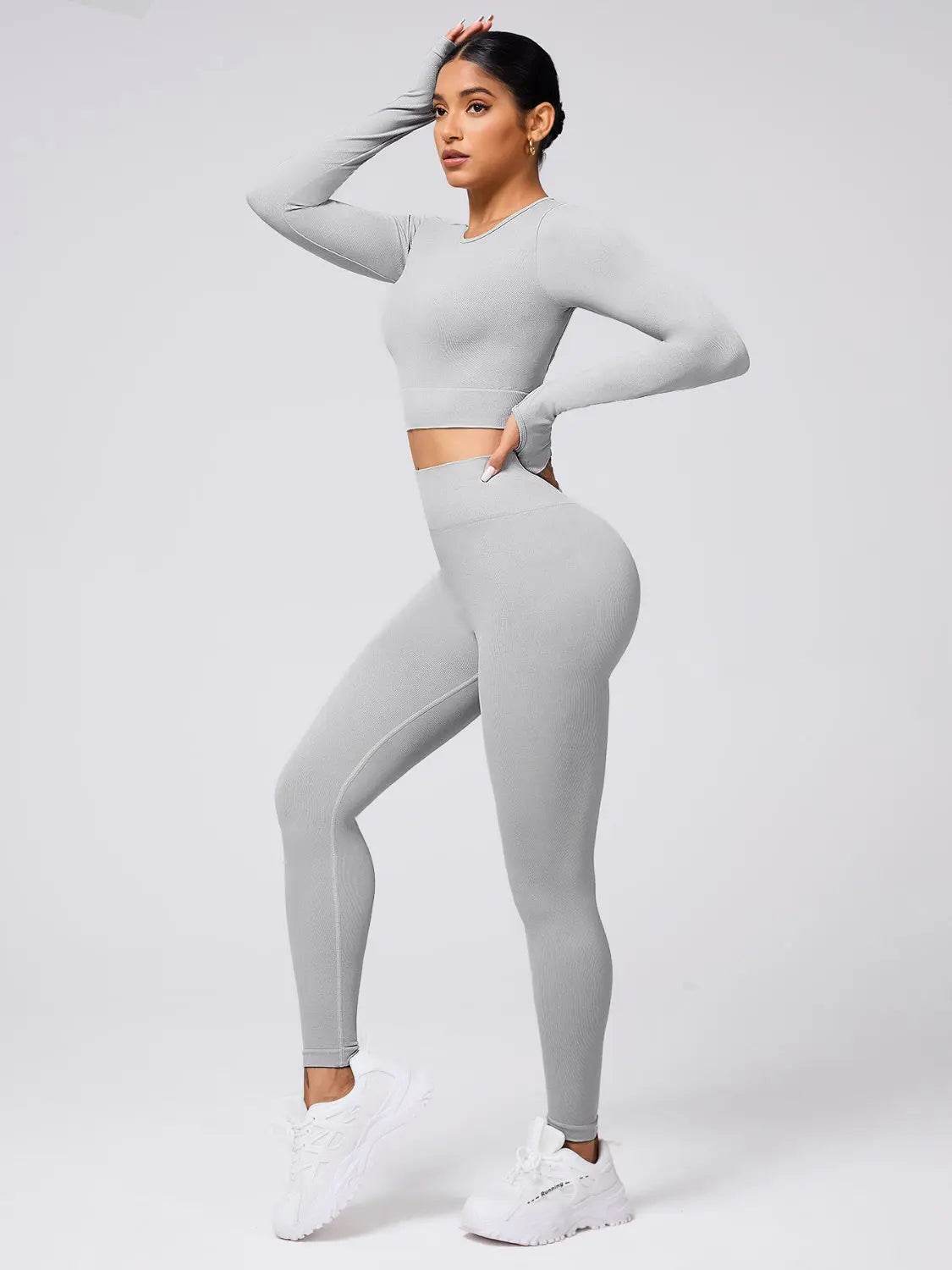 Back Crisscross Round Neck Long Sleeve Top and Leggings Active Set - Velveta Studio