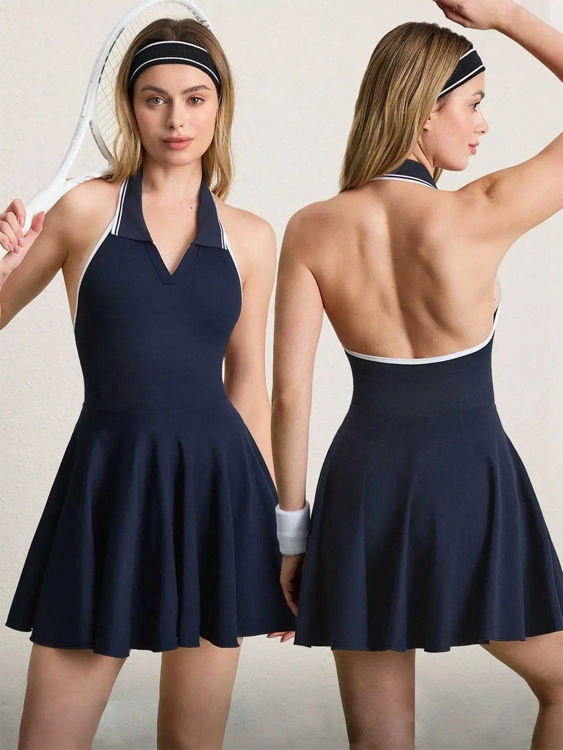 Backless Halter Neck Active Dress - Velveta Studio